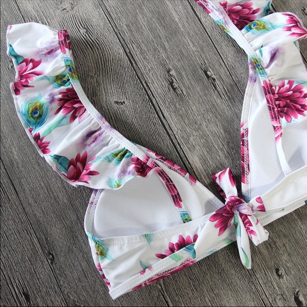 Floral peacock print ruffle bikini NWOT - Picture 4 of 5